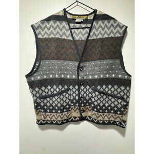 Vintage Aztec Southwestern Geometric 100% Wool Vest Men's Large Pockets Tribal
